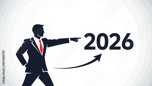 Executive silhouette indicating future year 2026, setting ambitious corporate goals and forward