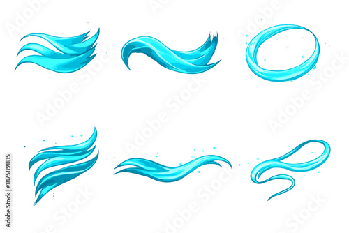 Meditative Motion Icons. Solid style icons of meditative motion: flowing drift, veil curve, luminous band, air trace, water line,