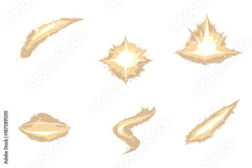 Ethereal Glow Icons. Solid style icons of Ethereal Glow: dust arc, radiant beam, light core, subtle halo, floating curve, cosmic
