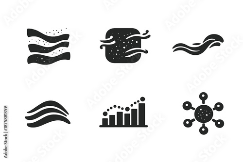 Solid Style Icons. Solid style icons of Subtle Rhythm: echo grain, wind plate, flowing thread, soft arc, structured pulse,