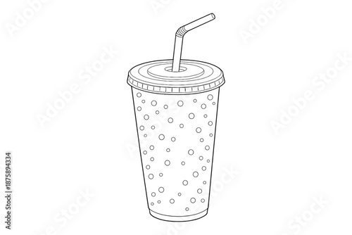 Outline of disposable cup with straw and bubbles design for coloring