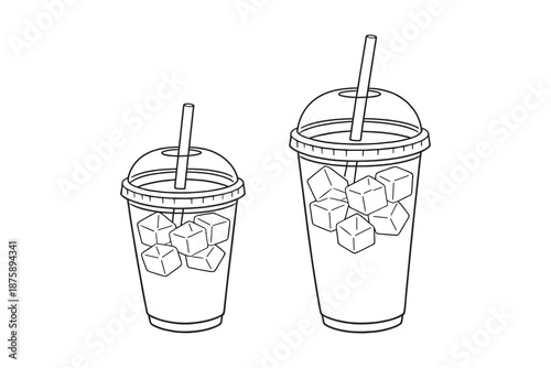 Outline of iced beverages with straw in two sizes