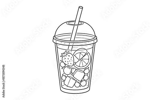 Fruit-infused iced beverage with strawberries and citrus in cup