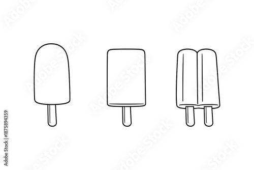 Outline drawings of three popsicle variations on sticks