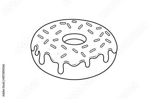Detailed black and white donut with dripping icing and sprinkles