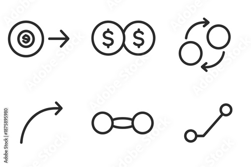 Cross-Network Asset Migration. Line vector icons of cross-network asset migration: migrating token, dual-chain base, transfer arc,