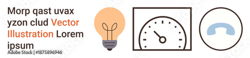 Innovation, communication, technology, speed measurement, creative ideas, and functionality. Light bulb, speedometer and phone elements arranged with clean lines. Innovation and communication in