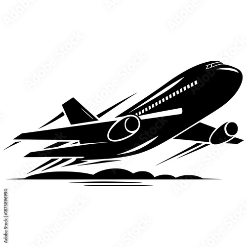 Airplane takes off during the day from an airport runway