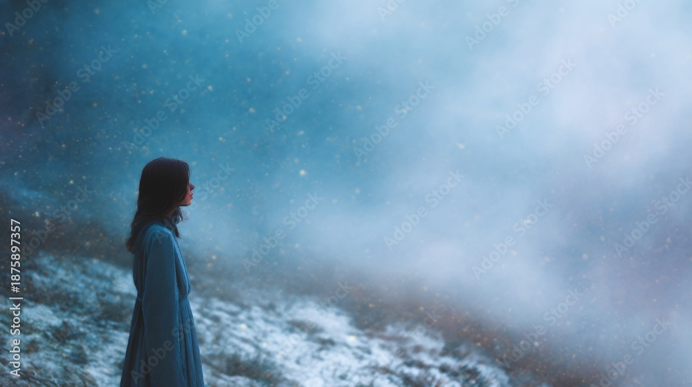 Fototapeta premium Woman is standing in the snow