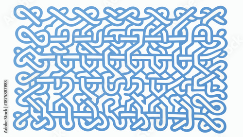 Uniform light blue linked shapes form intricate pattern on white background