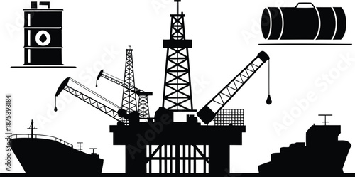 Silhouette of construction crane at sunset over industrial city skyline