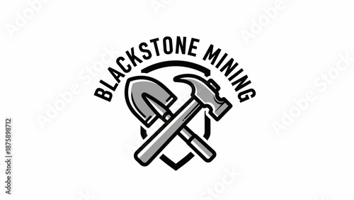 Blackstone Mining Logo with Pickaxe and Hammer.