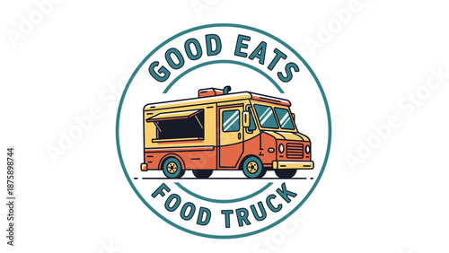 Colorful Food Truck Logo Design Illustration.