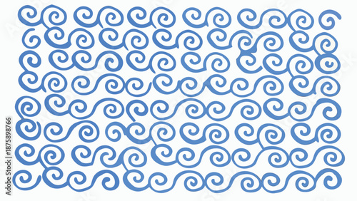 Whimsical swirling blue wave pattern on white background for design and decoration