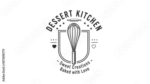 Dessert Kitchen Logo with Whisk Design.
