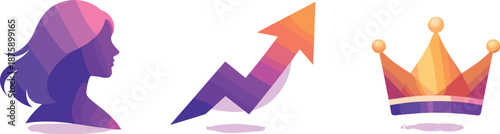 Female Empowerment Icons. Female leadership and confidence concept expressed as modern empowerment flow, three symbolic icons