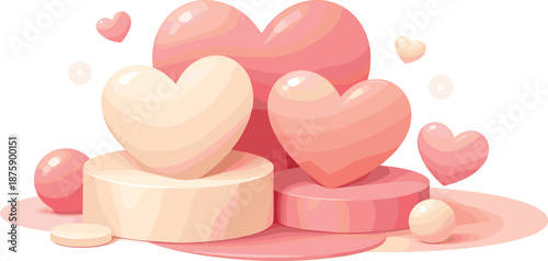 Pastel Valentine Elegance. Sweet romantic arrangement featuring pastel hearts and smooth rounded geometry, modern flat vector