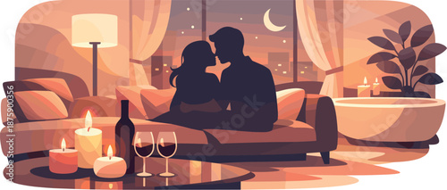 Cozy Silhouette Evening. Cozy night-in atmosphere captured through couple silhouettes, candlelight reflections, and soft