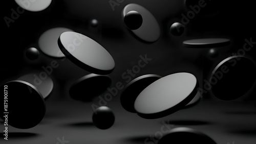 Black and White Abstract Shapes Falling.