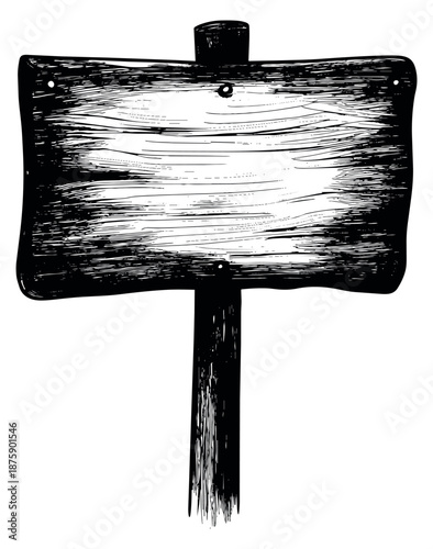Hand drawn illustration of a wooden signpost depicting a blank weathered texture for a vintage message