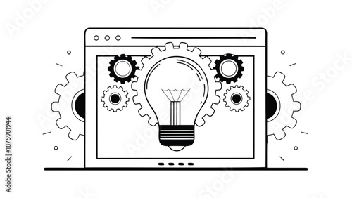 Innovative technology concept with lightbulb and gears on computer screen