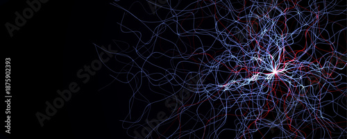 Artificial intelligence neural network web background, glowing neurone tree lines BG for science presentation, medical research, neurology AI forum. Neural networks backgrounds. Vector illustration