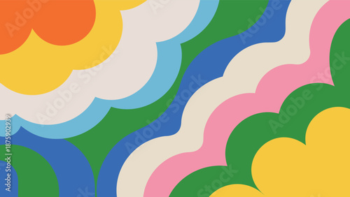 Vibrant abstract background with colorful organic cloud like shapes and wavy lines in modern design