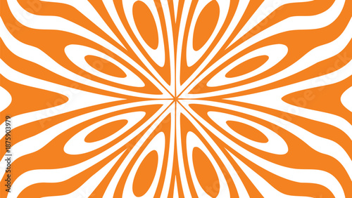 Vibrant orange and white abstract background with dynamic sweeping curves and shapes
