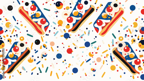 Vibrant pizza slices with colorful toppings on white background