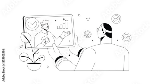 Businessman analyzing data on tablet with colleague presenting