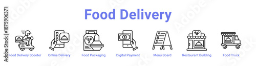 Food Delivery Icon Banner and Collection