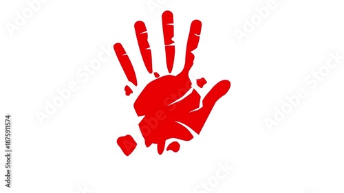 Bloody hand print isolated on white background.