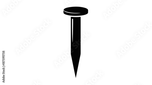 Vector illustration of a black silhouette of a metal nail, a common construction fastener tool