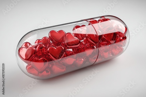 Wallpaper Mural Pill shape holds many red hearts inside clear capsule on simple background Torontodigital.ca