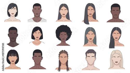 Diverse avatars portraying a range of ethnicities, hairstyles and skin tones representing