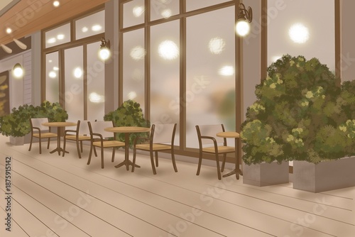 夕方カフェ前背景