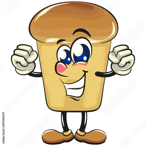 cute rum baba cake cartoon mascot character be healthy and strong enough to become a champion with smiling vector illustration, work of hand drawn