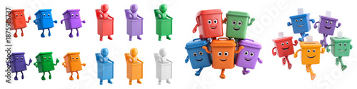 Colorful puzzle pieces characters standing together in unity vector illustration
