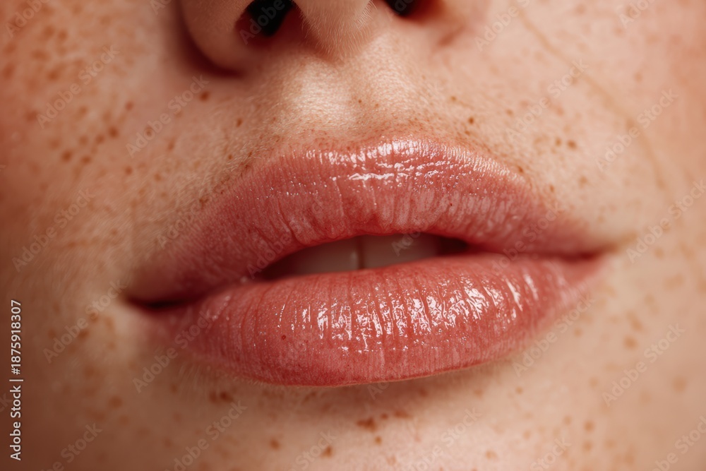 Fototapeta premium Close view of lips highlighting natural features and skin texture during daytime