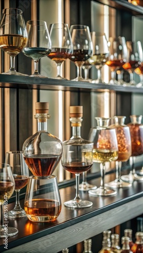 Exclusive collection of premium spirits and fine wines displayed on a luxurious glass shelf