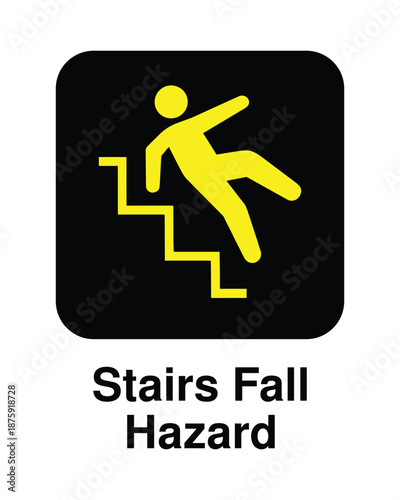 High-Contrast Stairs Fall Hazard Sign - Black and Yellow Vector Caution Symbol for Step Safety