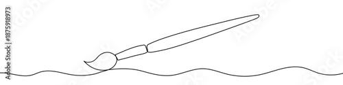 One continuous line of a classic art brush. Line art of a paint brush. Drawing in one line style with a black stroke. Vector illustration.