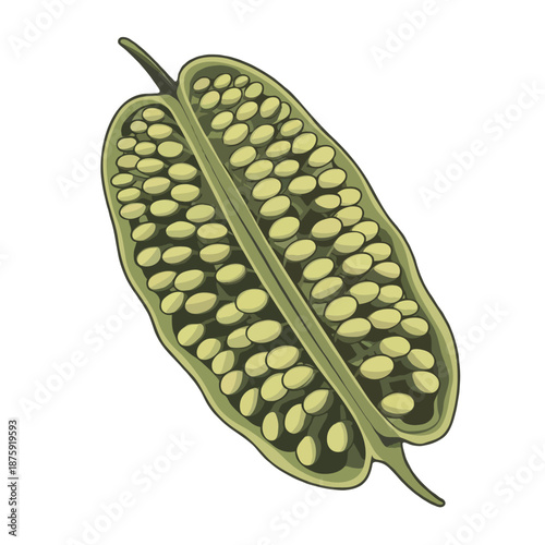 Cross section of a pod with seeds isolated on white background, Vector, illustration