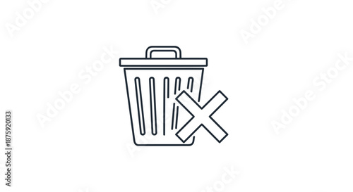 Trash can icon with a large cross mark indicating that disposal is prohibited or that certain items should not be thrown in the garbage bin.