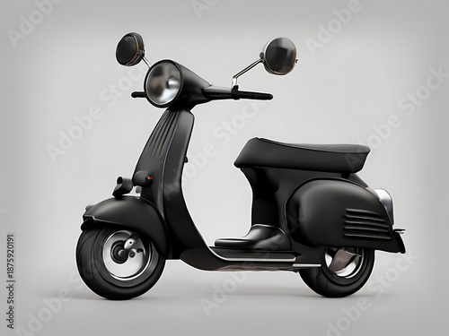 Sleek black vintage scooter parked on a neutral gray background, studio lighting