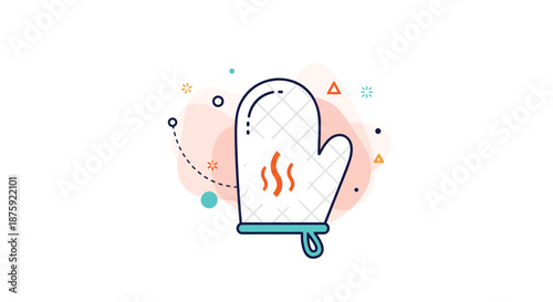 Quilted oven mitt with heat steam symbols and abstract shapes for cooking kitchen safety and baking concept.