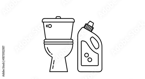 Toilet bowl next to a bottle of disinfectant cleaner for bathroom hygiene and housekeeping service illustration.