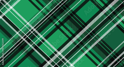 Classic green and black plaid fabric texture pattern with thin white diagonal lines for traditional textile background.