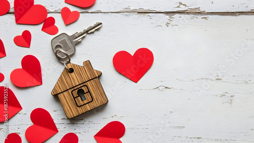 Love and home key isolated on white background