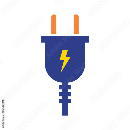Electric Power Plug Icon with Lightning Bolt Energy Symbol, vector design